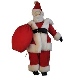 Vintage Porcelain Traditional Santa Claus Figure 16" Boots Toy Sack Holiday